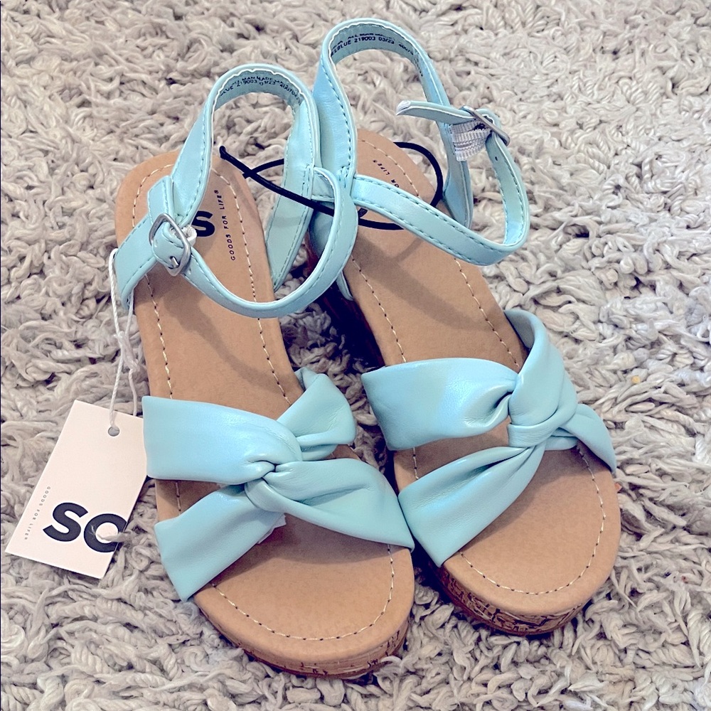 SO Delaniee Blue Wedge Sandals, Size 1